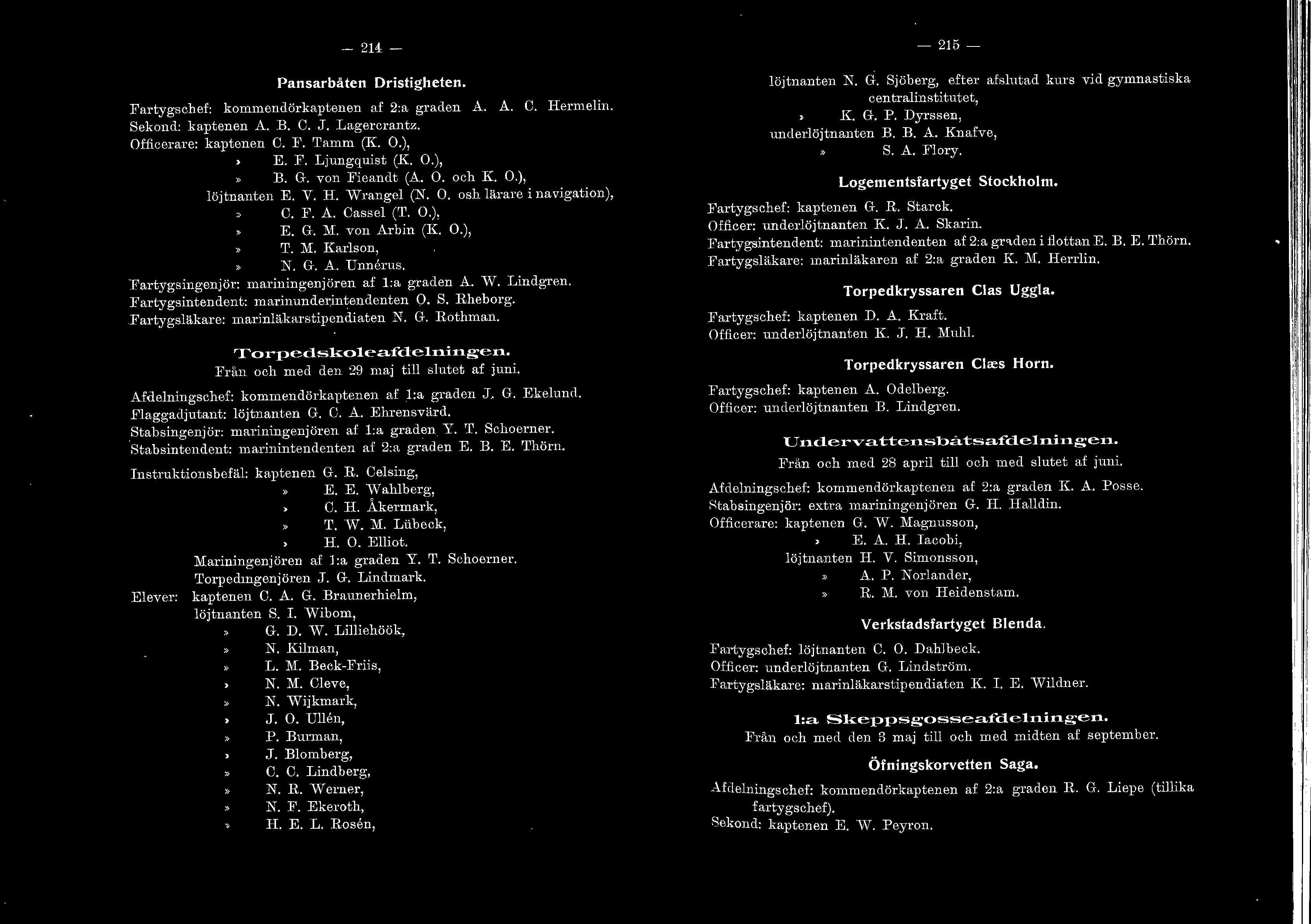 J< artygs ingenjör : mariningenjören af :a graden A. '\;\,T, Lindgren. Fartygsintendent: marinunderintendenten O. S. Rheborg. }'artygsäkare: marinäkarstipendiaten N. G. Rothman. Torpedskoeafdeningen.