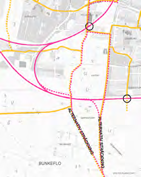 Regional kollektivtrafik som ska söderut kan korsa Yttre Ringvägen på två platser, antingen längs Pildammsvägen eller längs Tygelsjöstråket.