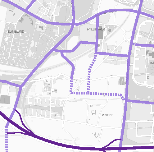 118 29 Gatunät Almviksvägen Uppsamlingsgata som kopplas till Hyllie boulevards förlängning Hyllie boulevards förlängning Almviksvägen Pildammsvägen REFERENS Huvudgatunät i Översiktsplan för Malmö