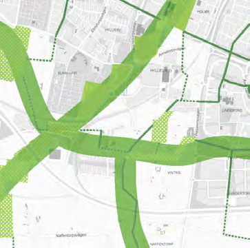 stadsmiljö. Därför har två av de bärande strukturerna för planområdets sin grund i grönstrukturen: naturaxeln och kulturaxeln.