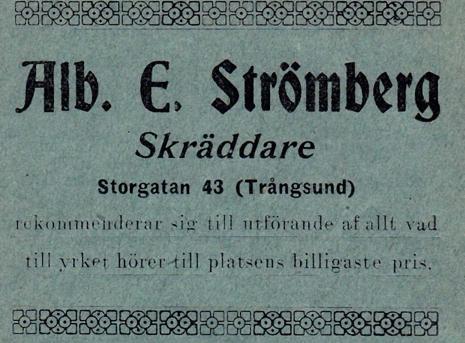 och Herrekiperingsartiklar Strömbergs Skrädderi,