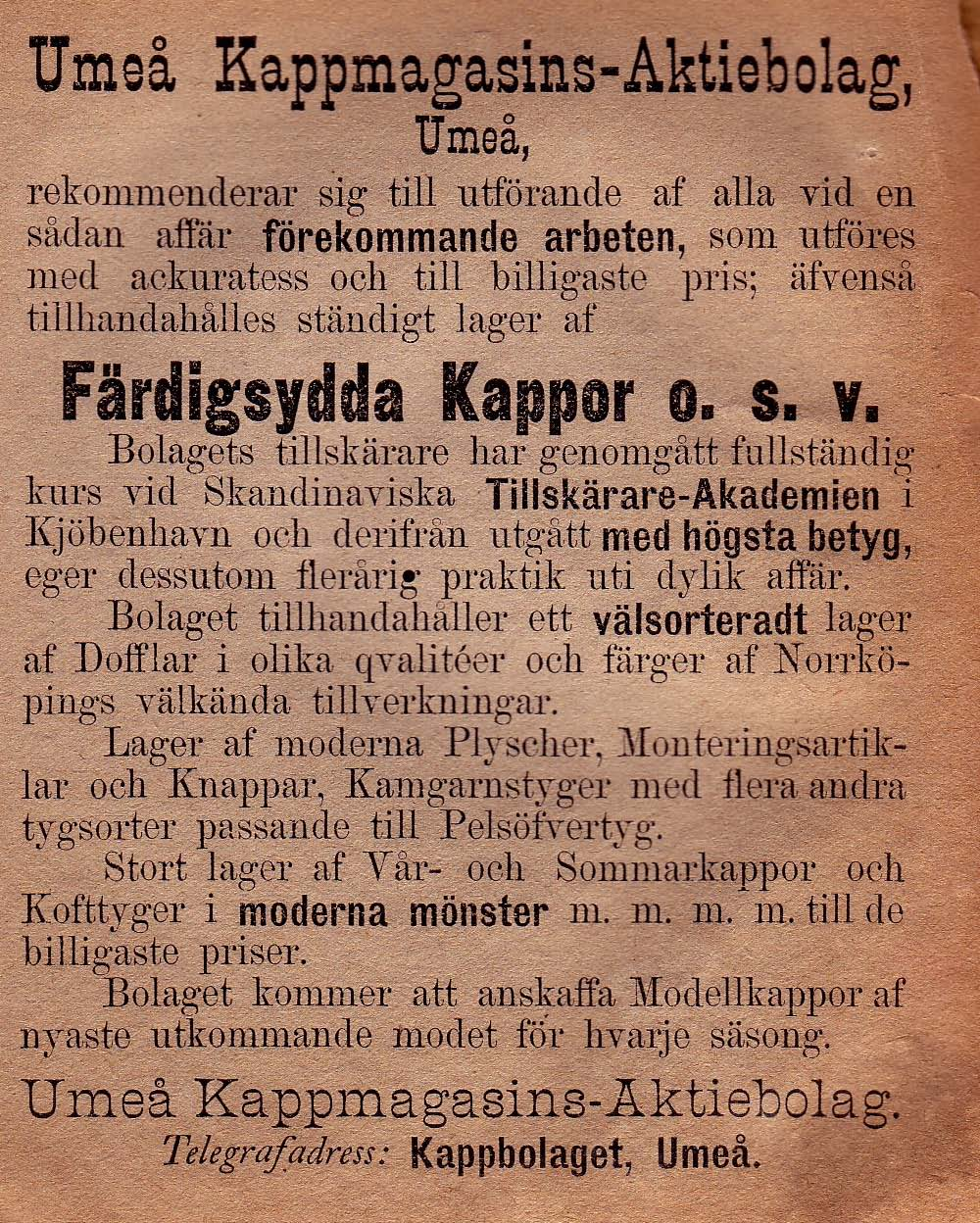 15 Umeå Kappmagasin Aktiebolag Tel.