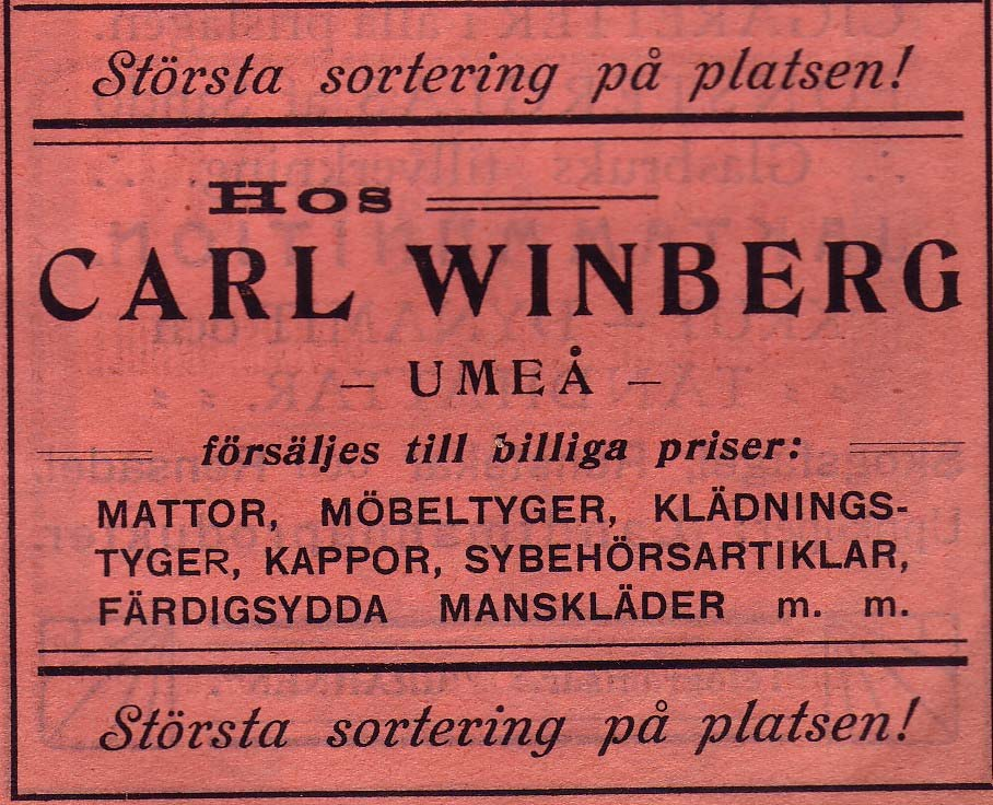 Karl Gustaf 1890 - Handelsbiträde Ester Helena Winberg 1858 - Piga Anna Katarina Wallin 1867