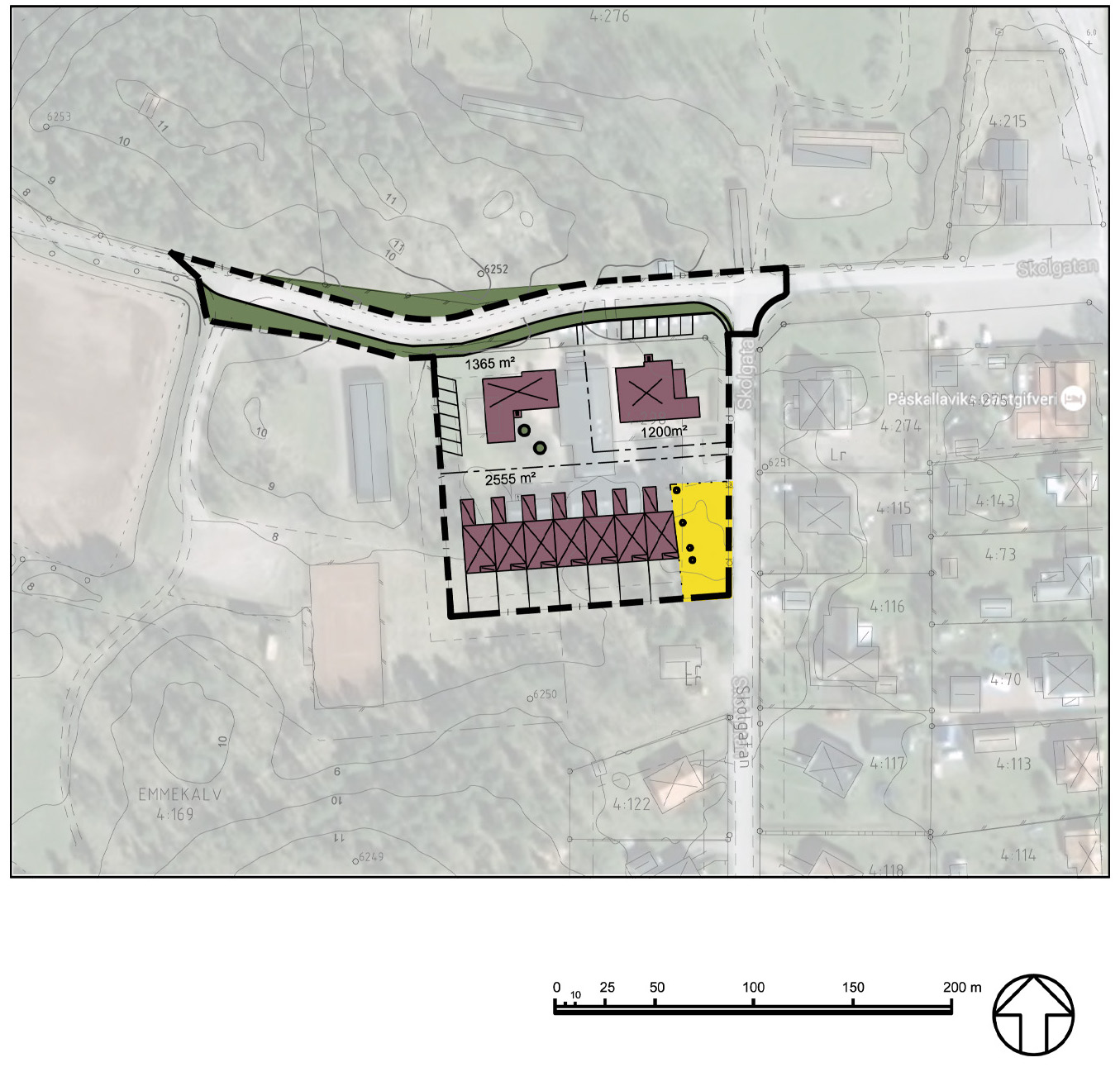 ANTAGANDEHANDLING DETALJPLAN FÖR EMMEKALV 4:298 OCH DEL AV EMMEKALV 4:169, FÖRSKOLAN ALTERNATIV 2 Radhus- Flerbostadshus Illustrationen nedan visar ett exempel på hur området kan se ut om det byggs