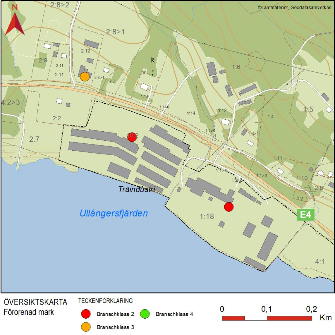 3 Potentiellt förorenade områden Ullånger- Docksta För vägsträckningen mellan Ullånger Docksta finns sex stycken potentiellt förorenade områden som Länsstyrelsen i Västernorrlands län har