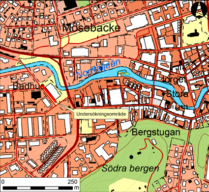 Vid kvarndammen i Norrtälje Figur 2. Karta över undersökningsområdets belägenhet inom staden. Skala 1:5 000.