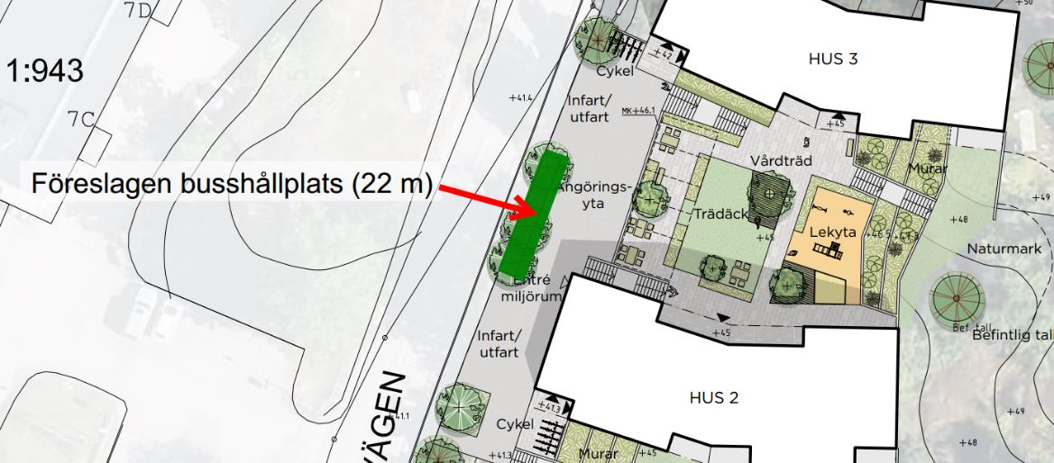 9 3. Angöring 3.1 Angöringsplatser vid husens entréer Enligt BBR ska angöringsplats ordnas inom 25 meter från tillgängliga entréer.