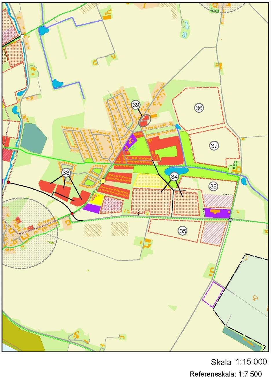 2015-10-30 136 (196) 7.4.3 Översiktsplan Ur ÖP 2010. Skede 1 (fyllda rutor) innebär 0-20 år, skede 2 (prickade rutor) innebär 10-30 år, skede 3 (tomma rutor) innebär 20-40 år.