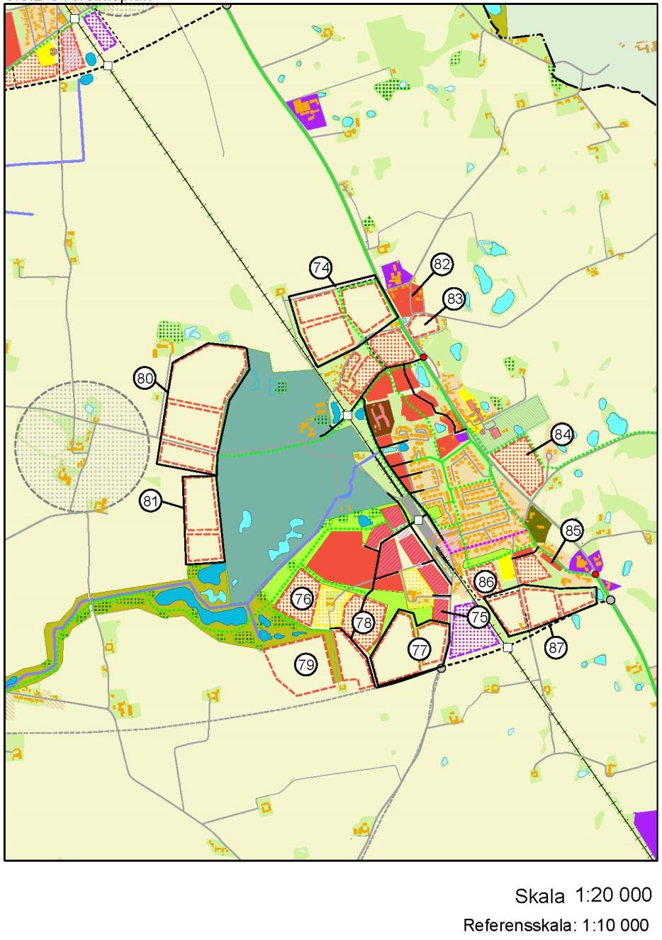 2015-10-30 171 (196) 7.7.3 Översiktsplan Ur ÖP 2010. Skede 1 (fyllda rutor) innebär 0-20 år, skede 2 (prickade rutor) innebär 10-30 år, skede 3 (tomma rutor) innebär 20-40 år.