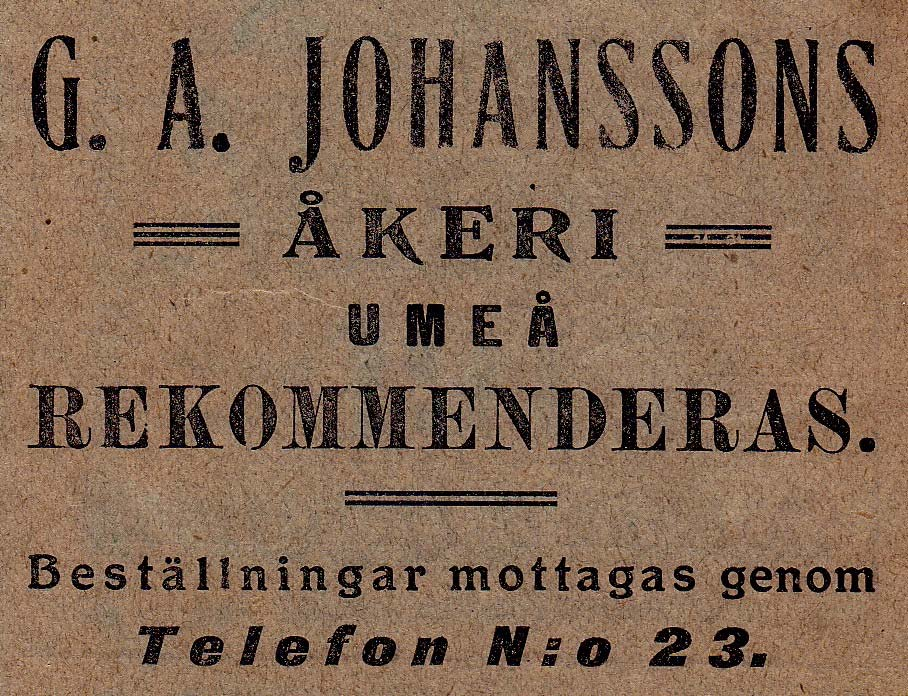 11 Först in på 30 talet började man använda bilar för transporter Gabrielssons Ernst, V. Kyrkogatan 12 A Tel. 67 1948 Linjetrafik K B bostad - - Tel. 12 1948 Gabrielssons Linjetrafik KB Rofhoffsv.