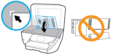 Skrivhuvudsjustering misslyckas Kontrollera att du har placerat den utskriftssidan ned och korrekt justerad på skannern som visas i diagrammet.