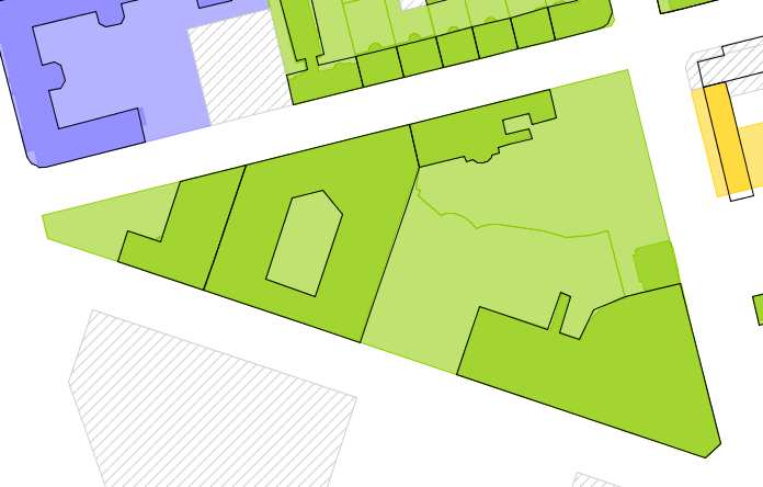 SID 8 (30) Stadsmuseets klassificering av byggnaderna inom kvarteret. Bevarandevärdet ökar från gult till grönt och till blått som har högst värde.