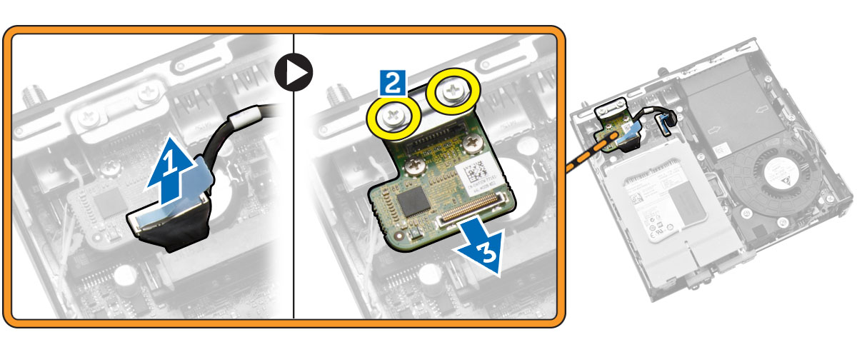 Installera för HDMI- eller DisplayPort-kontakten 1. Sätt kortet för HDMI- eller DisplayPort-kontakten på plats i kortplatsen. 2.