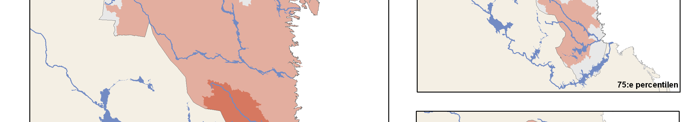 I Figur 5-15 och 5-16 presenteras kartbilder över storleksförändringen av 100-årsflödet områdesvis i hela länet.