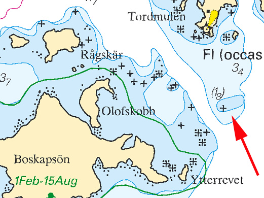 Nr 326 4 Norra Östersjön / Northern Baltic * 6728 Sjökort/Chart: 616 Sverige. Norra Östersjön. Stockholms skärgård. Biskopsfjärden. NO om Boskapsön. Djupuppgift.