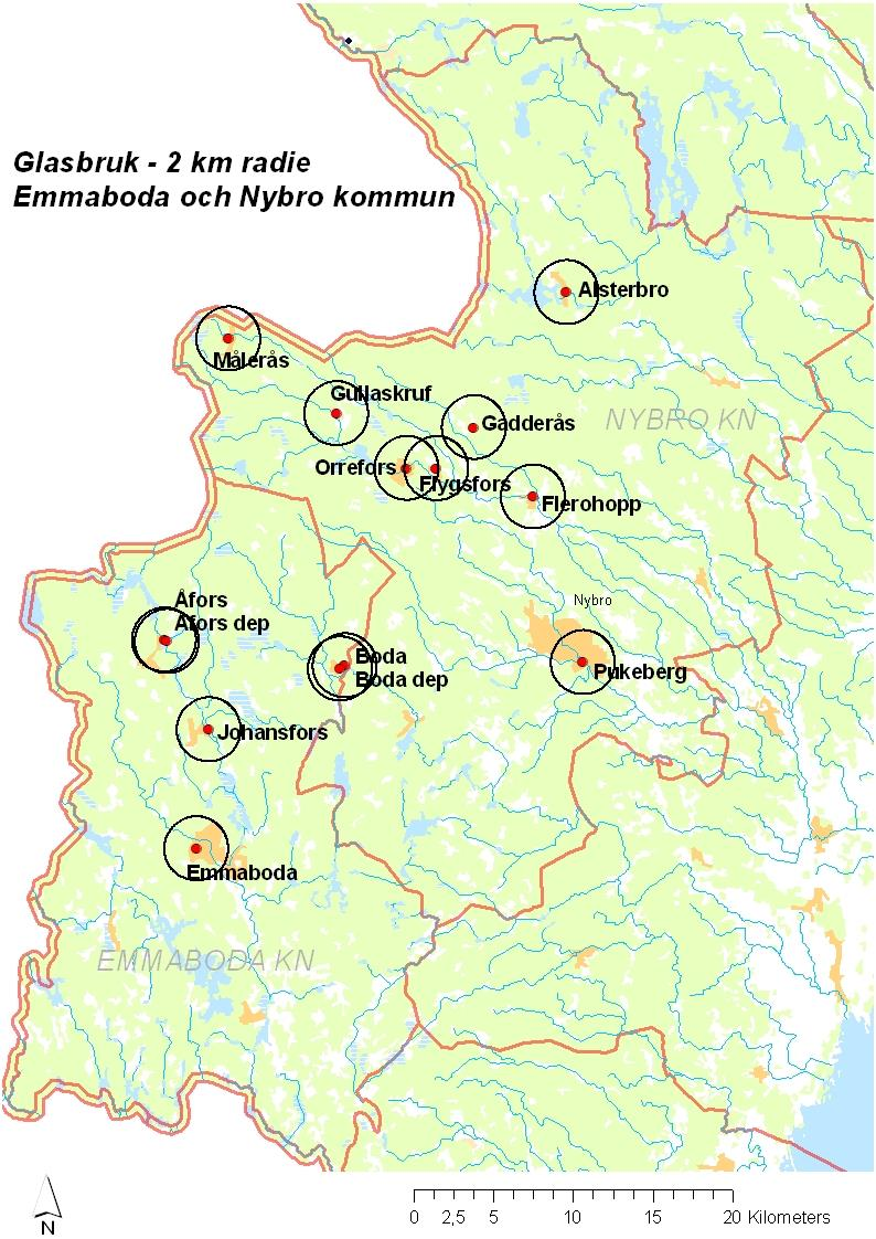 Lantmäteriet MS2012/03306 Figur 1. Karta över Glasbruks- och deponiområden i Nybro och Emmaboda kommun.