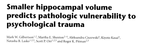 Hippocampusvolym hos tvillingar med eller utan PTSD Gilbertson et al.