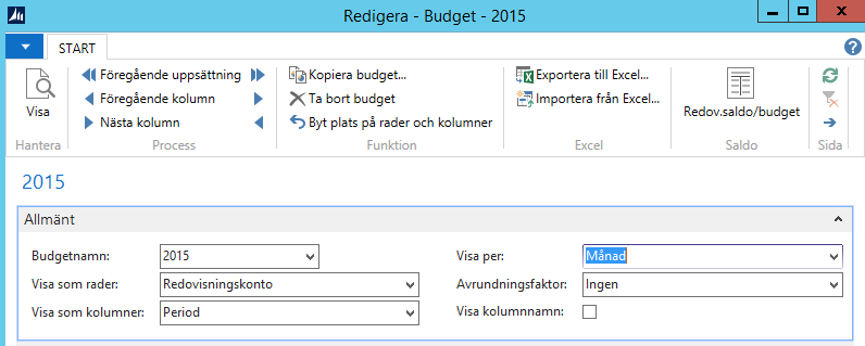 Exportera till Microsoft Excel Vid budgetering i Navision är det möjligt att använda Microsoft Excel för att bearbeta budgeten.
