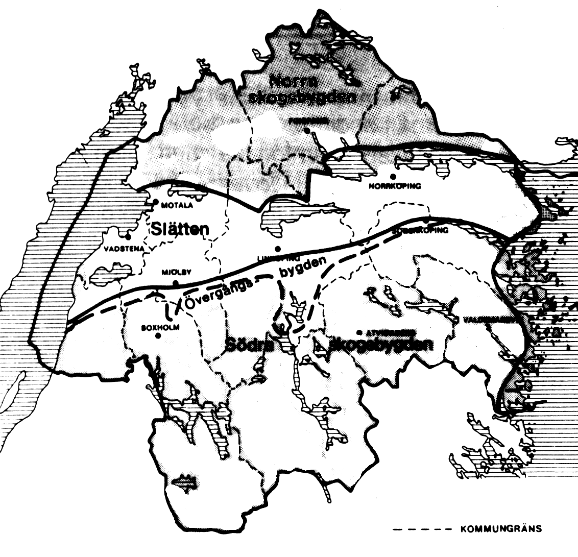Figur 1:1. Översiktsbild över Östergötlands naturgeografiska regioner 1.