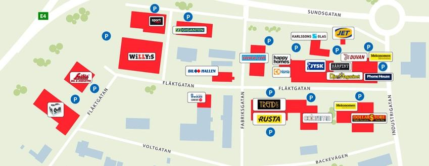 1.4 Externhandeln och dess olika lägen Externhandelns lägen BackCity är s rationella handelsområde för storskalig handel. Handelsplatsen ligger halvexternt väster om stadskärnan.