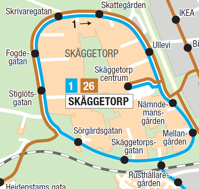 500. Kollektivstråk runt området,