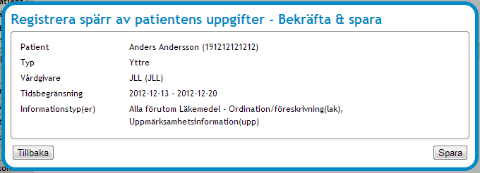 4. Klicka på knappen Gå vidare. 5. En bekräftelsedialog visas med sammanställd information.