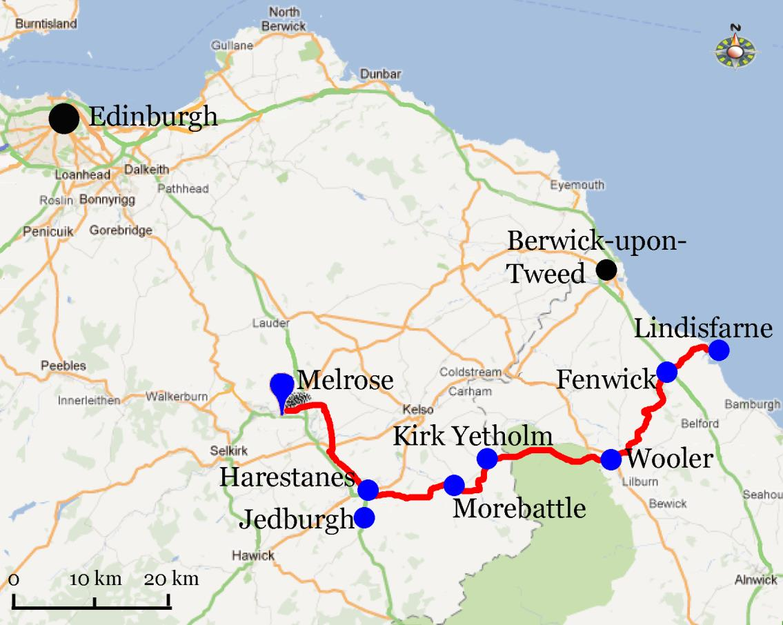 St Cuthbert s Way, Melrose Lindisfarne, 6 nätter 6(6) St Cuthbert s Way St Cuthbert var en anglosaxisk munk, biskop och eremit.