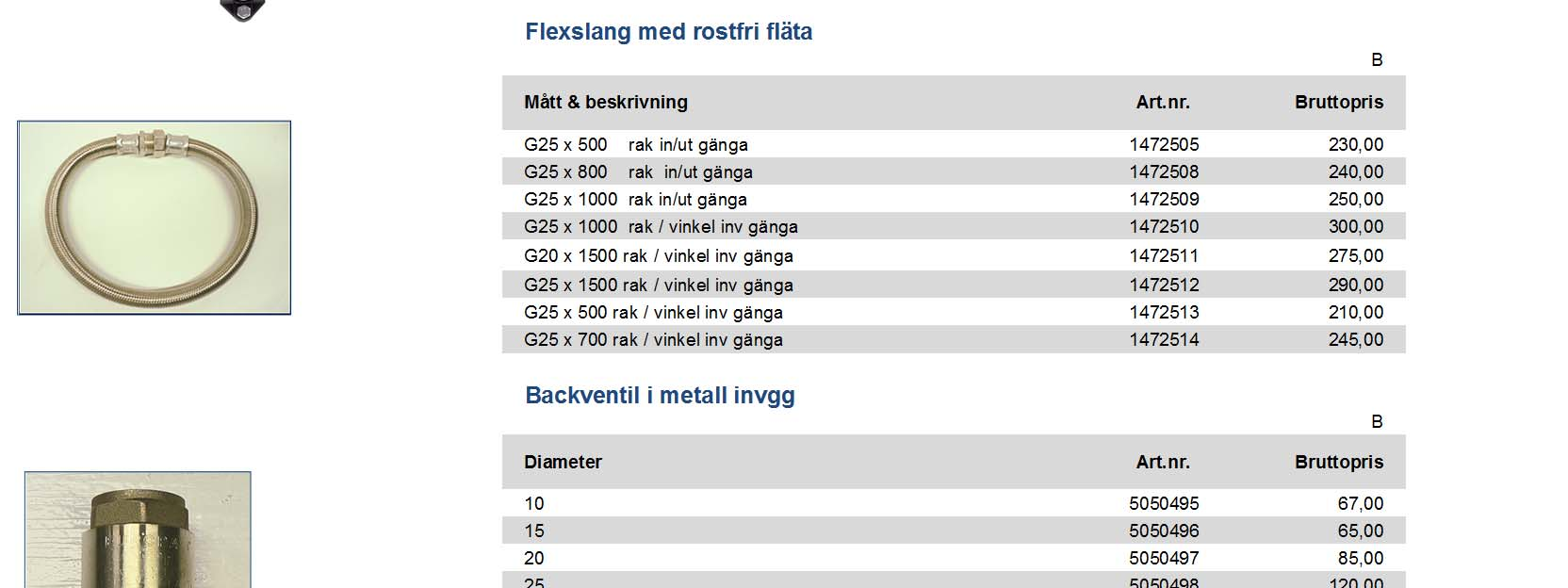 inv gänga 1472512 290,00 G25 x 500 rak / vinkel inv gänga 1472513 210,00 G25 x 700 rak /