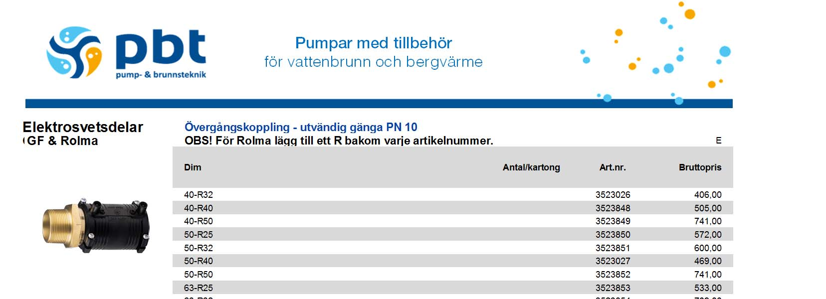 Elektrosvetsdelar Övergångskoppling - utvändig gänga PN 10 GGF & Rolma OS! För Rolma lägg till ett R bakom varje artikelnummer.