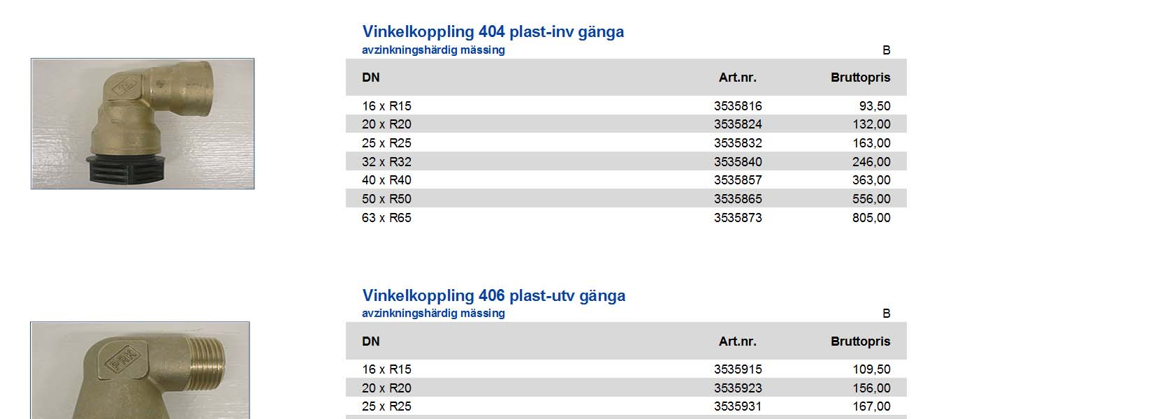 mässing 16 x R15 3535915 109,50 20 x R20 3535923 156,00 25 x R25 3535931 167,00 32 x R20 3535717 245,00 32 x R25 3535725