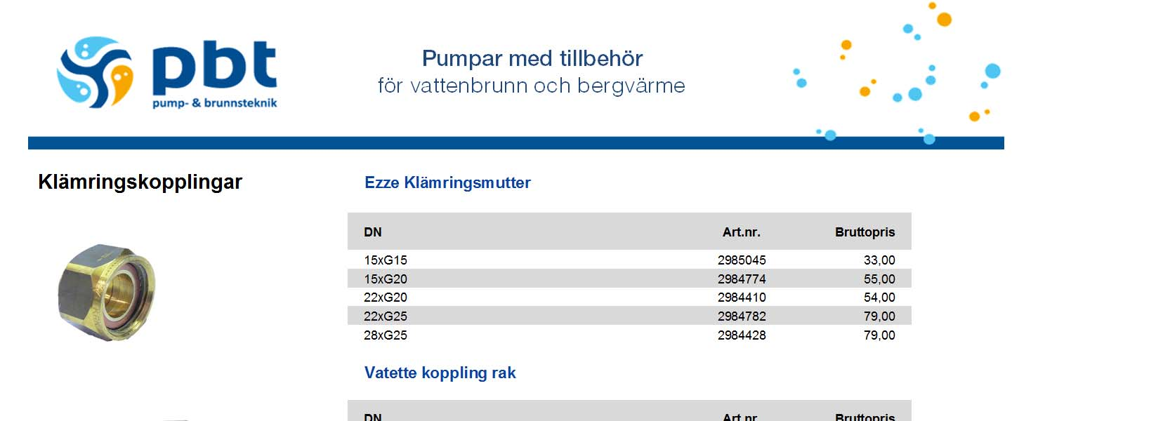 Klämringskopplingar Ezze Klämringsmutter FALSKT 15xG15 2985045 33,00 15xG20 2984774 55,00 22xG20