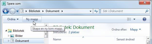 spara med nytt namn/på annan plats När du använder kommandot Spara (Save) sparas publikationen med samma namn som tidigare. Detta innebär att den tidigare versionen skrivs över.