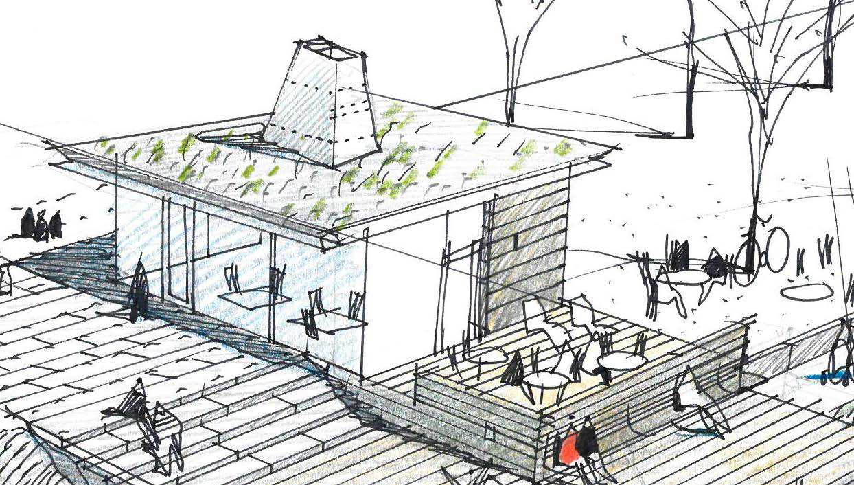 S WC WC WC PERGOLA PERGOLA CAFÉ KIOSK TERRASS M UTESERVERING L UTESERVERING SEVERINOPARKEN PAVILJONG SMALL-MEDIUM-LARGE Paviljong