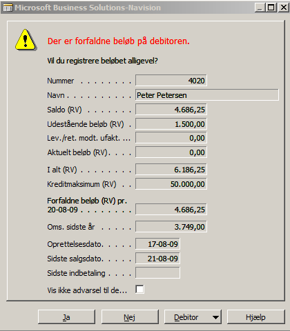 kommer det fram en varning när ny order läggs upp. Användaren kan ta ställning till om ordern ska läggas upp eller avbrytas.