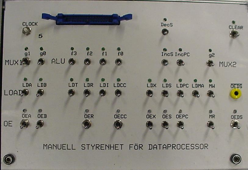 Manuell styrenhet Modulen innehåller ett antal switchar för styrning av datavägen i FLEX. Styrsignalerna kopplas via en flatkabel.