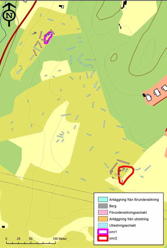 Förundersökning i Torsred 7 Figur 3. Karta som visar grävda schakt samt de två nya fornlämningsområdena.