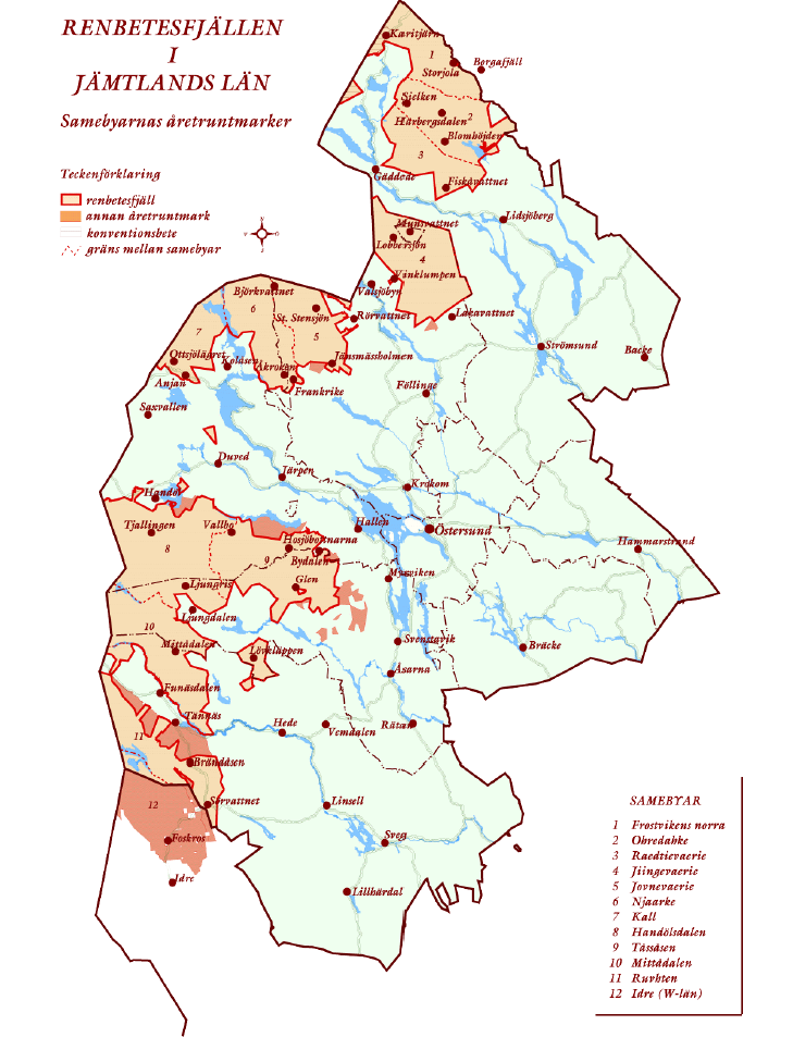 Bilaga 2. Karta över de jämtländska samebyarna.