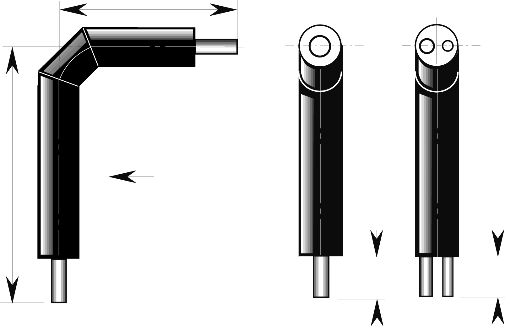 MAXITERM ALUPEX-rörskulvert Husinföringsböj, 90 Värme, 10 bar, Enkel- och dubbelrör Böj, 90 1100 Enkel Dubbel 1600 A 250 250 Figur i mm ALUPEX enkelrör, serie 1 Typ Tum PEX mediarör Mantel Volym Vikt