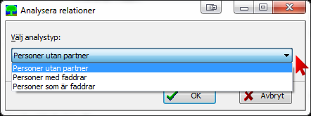 Analysera relationer Här finner du personer: Är utan partner Är