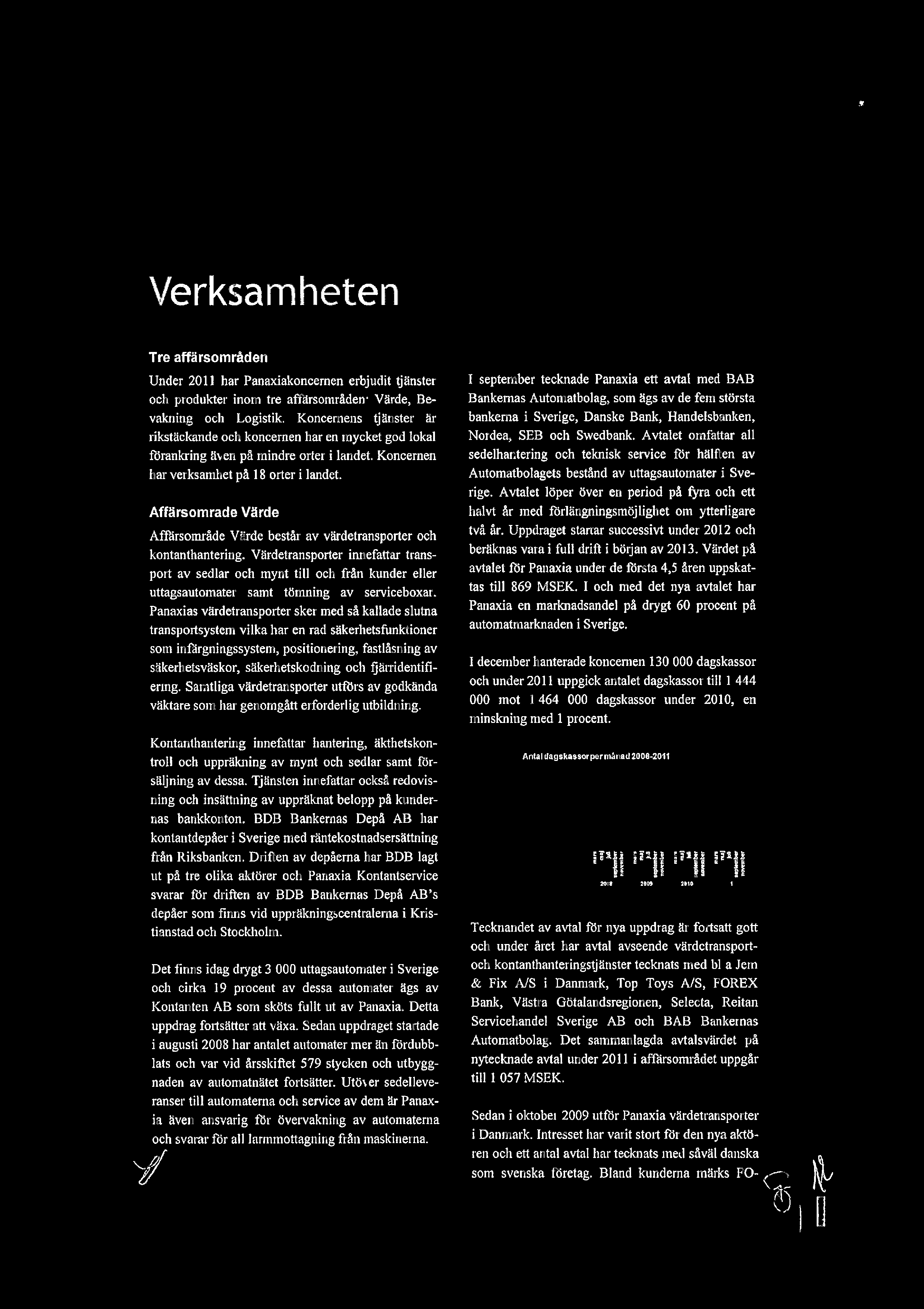 - Verksamheten Tre affrsomrden Under 2011 har Panaxiakoncernen erbjudit tjnster 1 september tecknade Panaxia ett avtal med BAB och produkter inom tre affrsomrden: Vrde, Be-Bankernavakning och