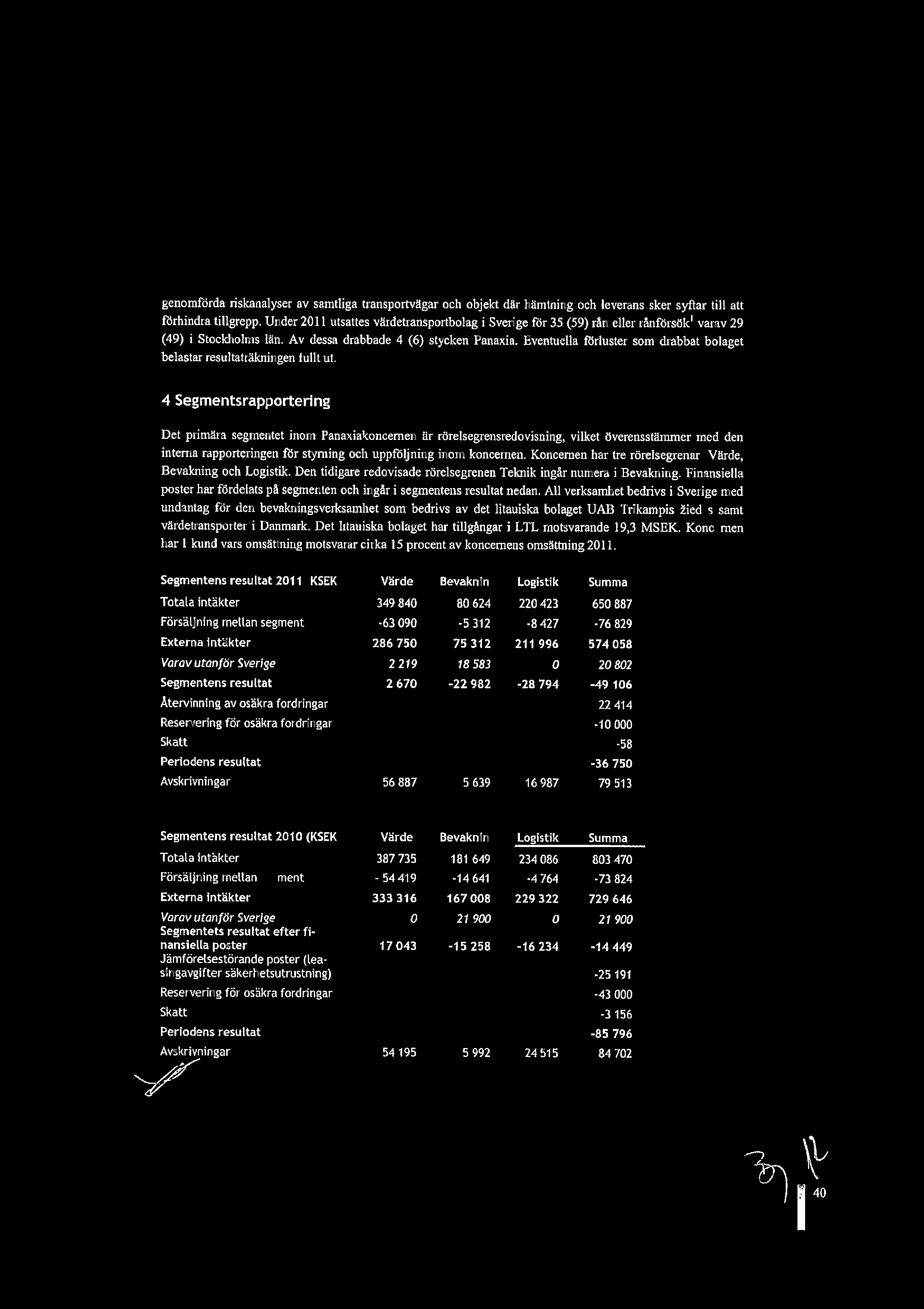 genomfrda riskanalyser av samtliga transportvgar och objekt dr hmtning och leverans sker syftar till att frhindra tillgrepp.