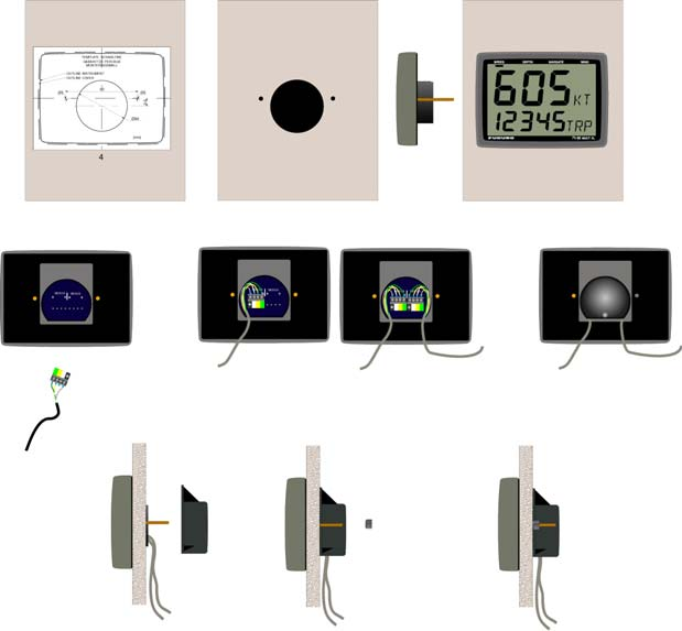 2.3 Installation av instrumentet 1. Placera den medföljande borrmallen på den plats där du önskar placera instrumentet. 2. Borra de två skruvhålen med en 5 mm borr. 3.