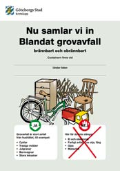 Nu samlar vi in Brännbart grovavfall. Kan användas som info-blad i brevlåda eller som trapp-anslag.