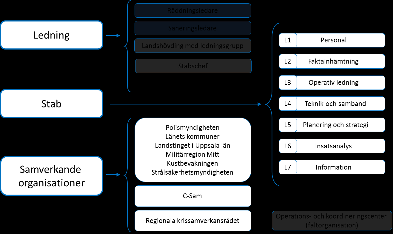 PLAN 28(88) ring blir, kalla in berörda i krisberedskapsorganisationen och göra prioriteringar av vad som behöver saneras i ett första skede. Nedan beskrivs funktionerna och vad de har för uppgift. 3.