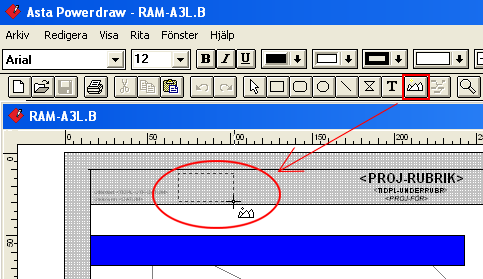 6 Utskrifter 6.6 Lägga in en logotype i en ram För att lägga in en logotype i en ram: 1. Starta Powerdraw från Windows Start-meny. 2. Välj Arkiv-Öppna och öppna önskad ramfil.