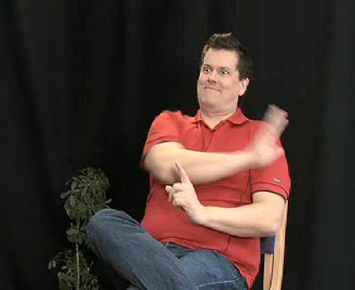 Figur 1. Tecknarens icke-dominanta hand (vänster) hålls kvar med handform pekfingret, riktad uppåt, medan den dominanta handen tecknar ÅTTIO^NIO (övre raden) NITTIO^FEM (nedre raden).