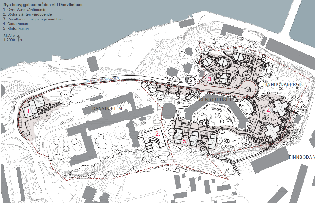 förbinder sjukhemmet Danvikhem med det gamla snickeriet vid stranden. Ledningarna korsar platsen för ett vårdboende vid Övre Varis och Östa Finnbodavägen, vilket måste beaktas vi byggande.
