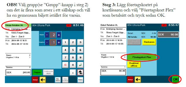 För resor inom zon 1 hålls kortet mot kortläsaren, på samma sätt som vid betalning med reskassa för att köpa elektronisk biljett.