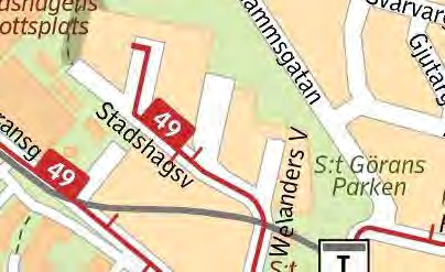 Stadshagsplan: Linje: 49 Idag är hållplatsen i kurvan, vilket gör det omöjligt att angöra hållplatsen på ett korrekt sätt.