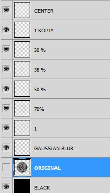 Gör tre likadana lager till med storlekarna 50 %, 38 % och slutligen 30 %. Justera eventuellt opaciteten. Jag lät den vara orörd. 56.